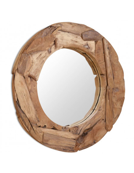 Specchio Decorativo in Legno di Teak 80 cm Rotondo