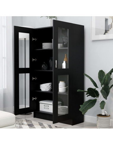 Armadietto con Vetrina Nero 82,5x30,5x150 cm Legno Multistrato