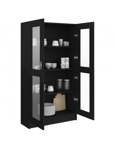 Armadietto con Vetrina Nero 82,5x30,5x150 cm Legno Multistrato