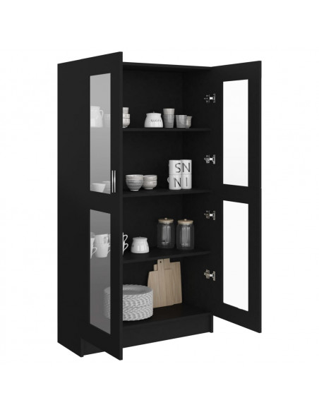 Armadietto con Vetrina Nero 82,5x30,5x150 cm Legno Multistrato