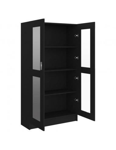 Armadietto con Vetrina Nero 82,5x30,5x150 cm Legno Multistrato
