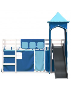 Letto a Castello con Scivolo e Tende Blu 80x200 cm 2