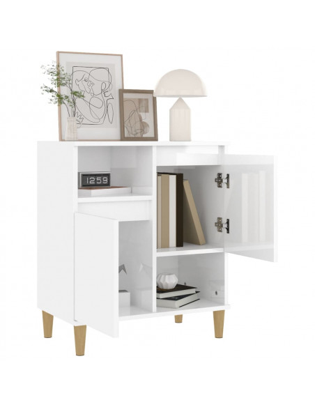 Credenza Bianco Lucido 60x35x70 cm in Legno Multistrato