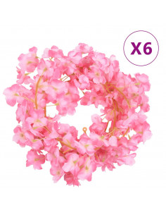 Ghirlande Fiori Artificiali 6 pz Rosa Scuro 180cm 2