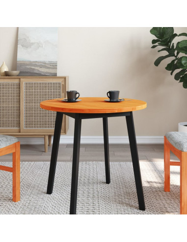 Piano Tavolo Rotondo Marrone Cera Ø70x2,5cm Legno Massello Pino