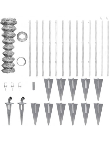 Recinzione a Rete con Pali e Spuntoni Acciaio Zincato 25x1,25 m