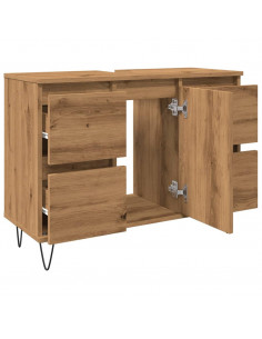 Mobiletto da Bagno Rovere Artigianale 80x33x60 cm in Truciolato 2