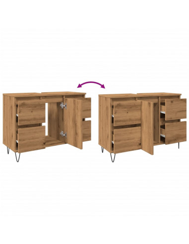 Mobiletto da Bagno Rovere Artigianale 80x33x60 cm in Truciolato