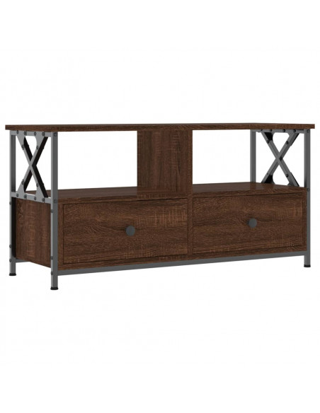 Mobile TV Rovere Marrone 90x33x45 cm Legno Multistrato e Ferro