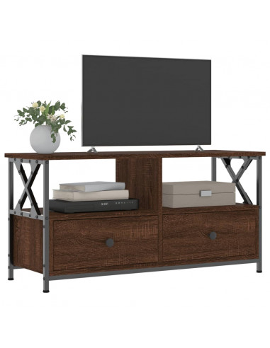 Mobile TV Rovere Marrone 90x33x45 cm Legno Multistrato e Ferro