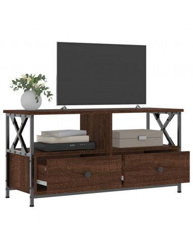Mobile TV Rovere Marrone 90x33x45 cm Legno Multistrato e Ferro