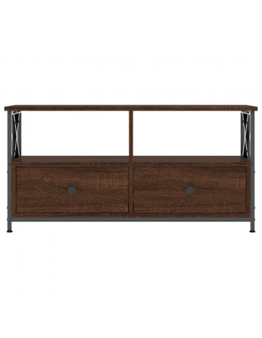 Mobile TV Rovere Marrone 90x33x45 cm Legno Multistrato e Ferro