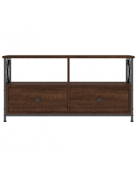 Mobile TV Rovere Marrone 90x33x45 cm Legno Multistrato e Ferro