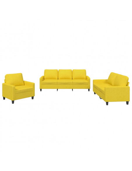 Set di Divani 3 pz con Cuscini Giallo Chiaro in Tessuto
