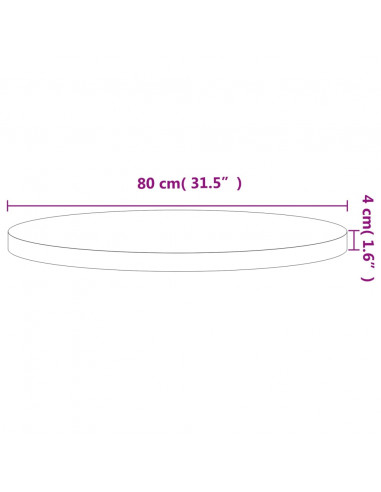 Piano per Tavolo Ø80x4 cm Rotondo in Legno Massello di Faggio