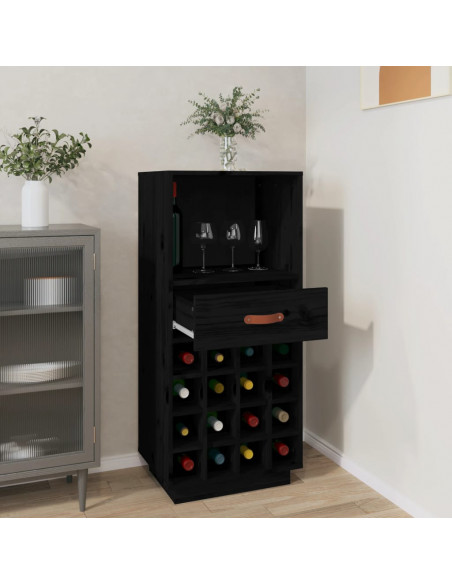 Portabottiglie Nero 45x34x100 cm in Legno Massello di Pino