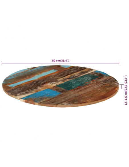 Piano Tavolo Rotondo 80 cm 15-16 mm in Legno di Recupero