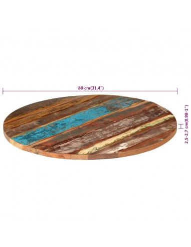 Piano del Tavolo Rotondo 80 cm 25-27 mm in Massello di Recupero