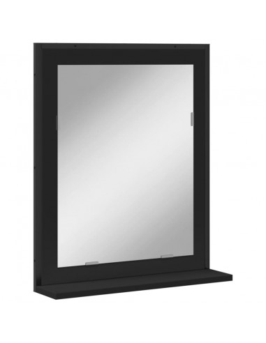Specchio da Bagno con Ripiano Nero 50x12x60cm Legno Multistrato