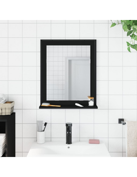 Specchio da Bagno con Ripiano Nero 50x12x60cm Legno Multistrato