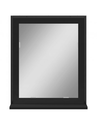 Specchio da Bagno con Ripiano Nero 50x12x60cm Legno Multistrato