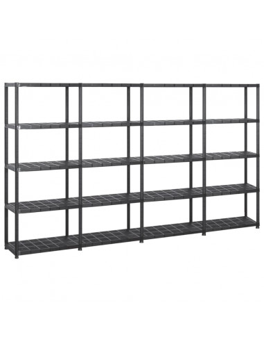 Scaffale a 5 Ripiani Nero 284x38x170 cm in Plastica