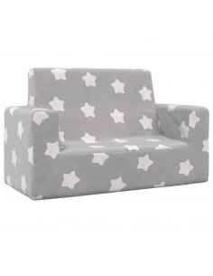 Divano per Bambini 2 Posti Grigio Chiaro Stelle Morbido Peluche 2