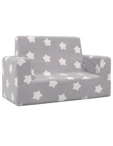 Divano per Bambini 2 Posti Grigio Chiaro Stelle Morbido Peluche