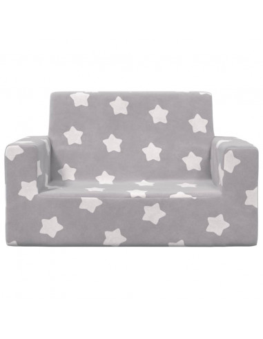 Divano per Bambini 2 Posti Grigio Chiaro Stelle Morbido Peluche