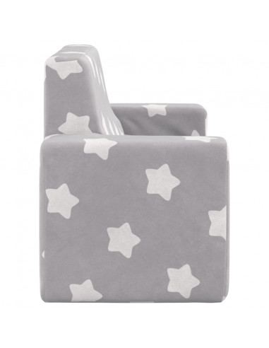 Divano per Bambini 2 Posti Grigio Chiaro Stelle Morbido Peluche