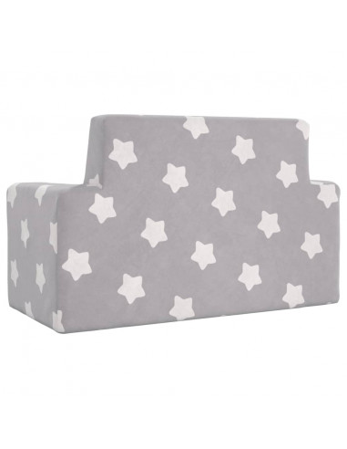Divano per Bambini 2 Posti Grigio Chiaro Stelle Morbido Peluche