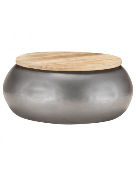 Tavolino da Caffè Grigio 68x68x30 cm in Legno Massello di Mango