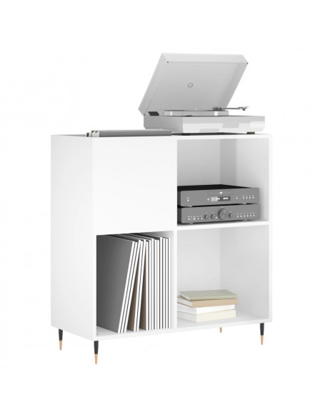 Mobile Porta Dischi Bianco Lucido 84,5x38x89 Legno Multistrato