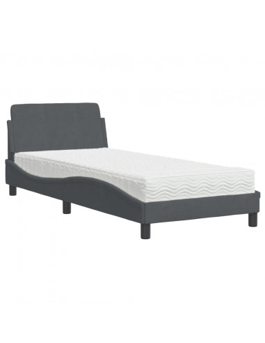 Letto con Materasso Grigio Scuro 90x190 cm in Velluto