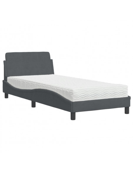 Letto con Materasso Grigio Scuro 90x190 cm in Velluto