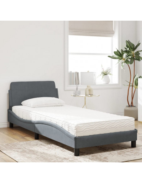 Letto con Materasso Grigio Scuro 90x190 cm in Velluto