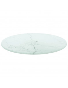 Piano per Tavolo Bianco Ø30x0,8 cm Vetro Temperato Design Marmo 2