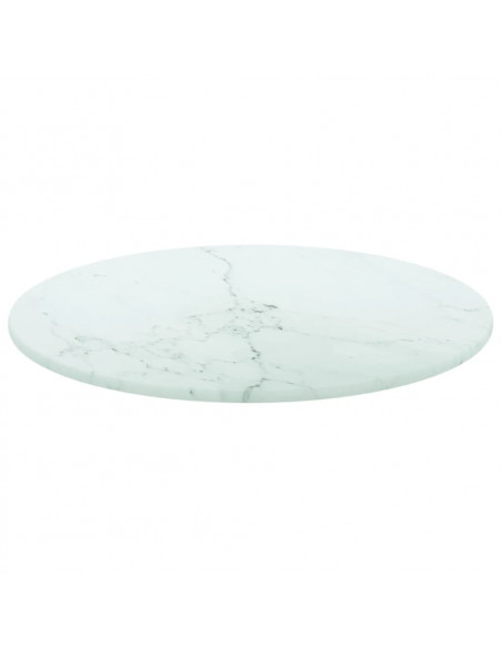Piano per Tavolo Bianco Ø30x0,8 cm Vetro Temperato Design Marmo