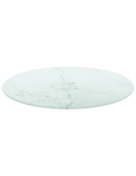 Piano per Tavolo Bianco Ø40x0,8 cm Vetro Temperato Design Marmo