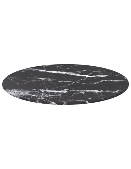 Piano per Tavolo Nero Ø50x0,8 cm Vetro Temperato Design Marmo