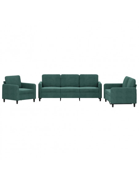 Set di Divani 3 pz Verde Scuro in Velluto