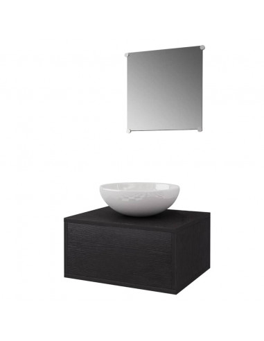Set Mobili da Bagno con Lavabo 3 pz Nero