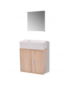 Set Mobili da Bagno con Lavabo 3 pz Beige 2