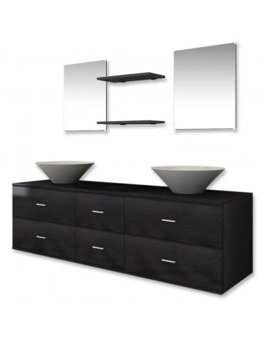 Mobili da Bagno con Lavabo Set 7 pz Nero