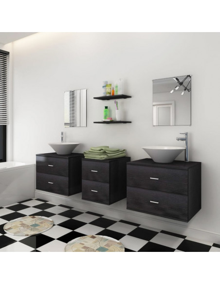 Mobili da Bagno con Lavabo Set 7 pz Nero