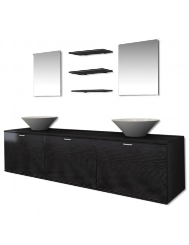 Set Mobili da Bagno con Lavabo 8 pz Nero