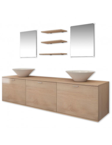 Mobili da Bagno con Lavabo Set 8 pz Beige
