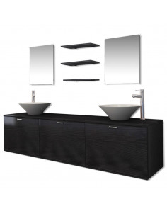Set Mobili da Bagno 10 pz con Lavabo e Rubinetto Nero 2