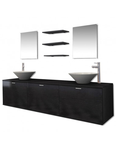 Set Mobili da Bagno 10 pz con Lavabo e Rubinetto Nero