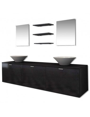 Set Mobili da Bagno 10 pz con Lavabo e Rubinetto Nero